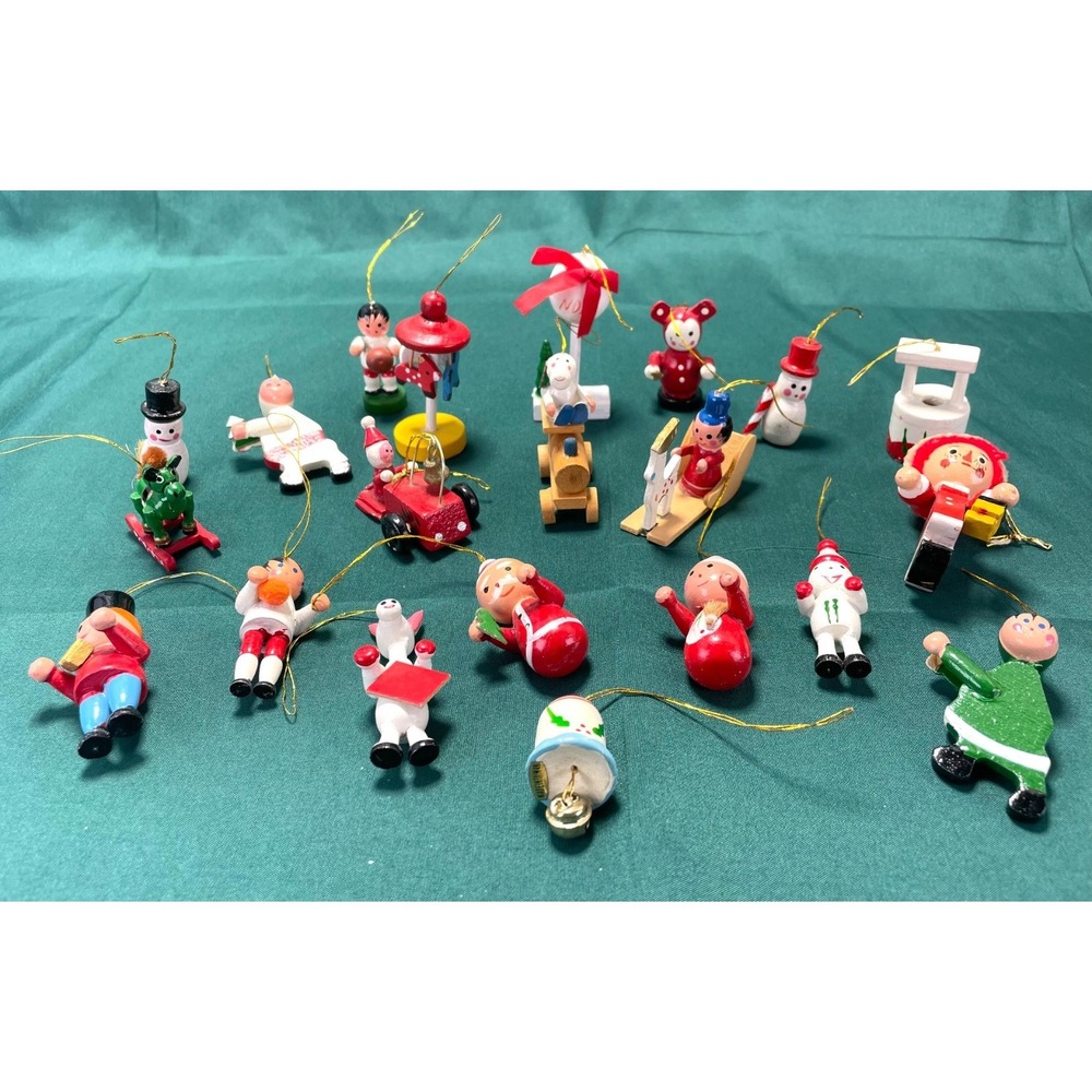 Wooden Toy Ornaments Folk Art Classics Made in Taiwan Lot of 21